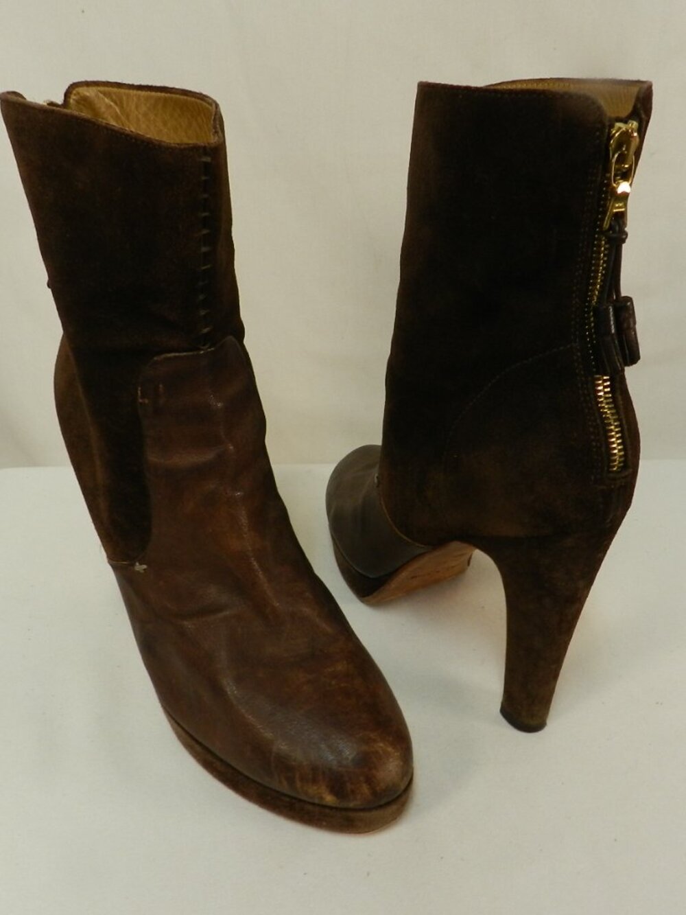 Rag & Bone Leather & Suede heeled boots zip w/ tassels brown Italy Size 40 US 9